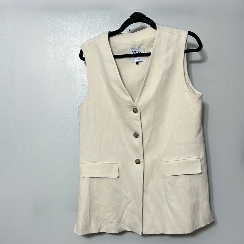 Zara Gilet Waistcoat Vest Linen Blend Size M